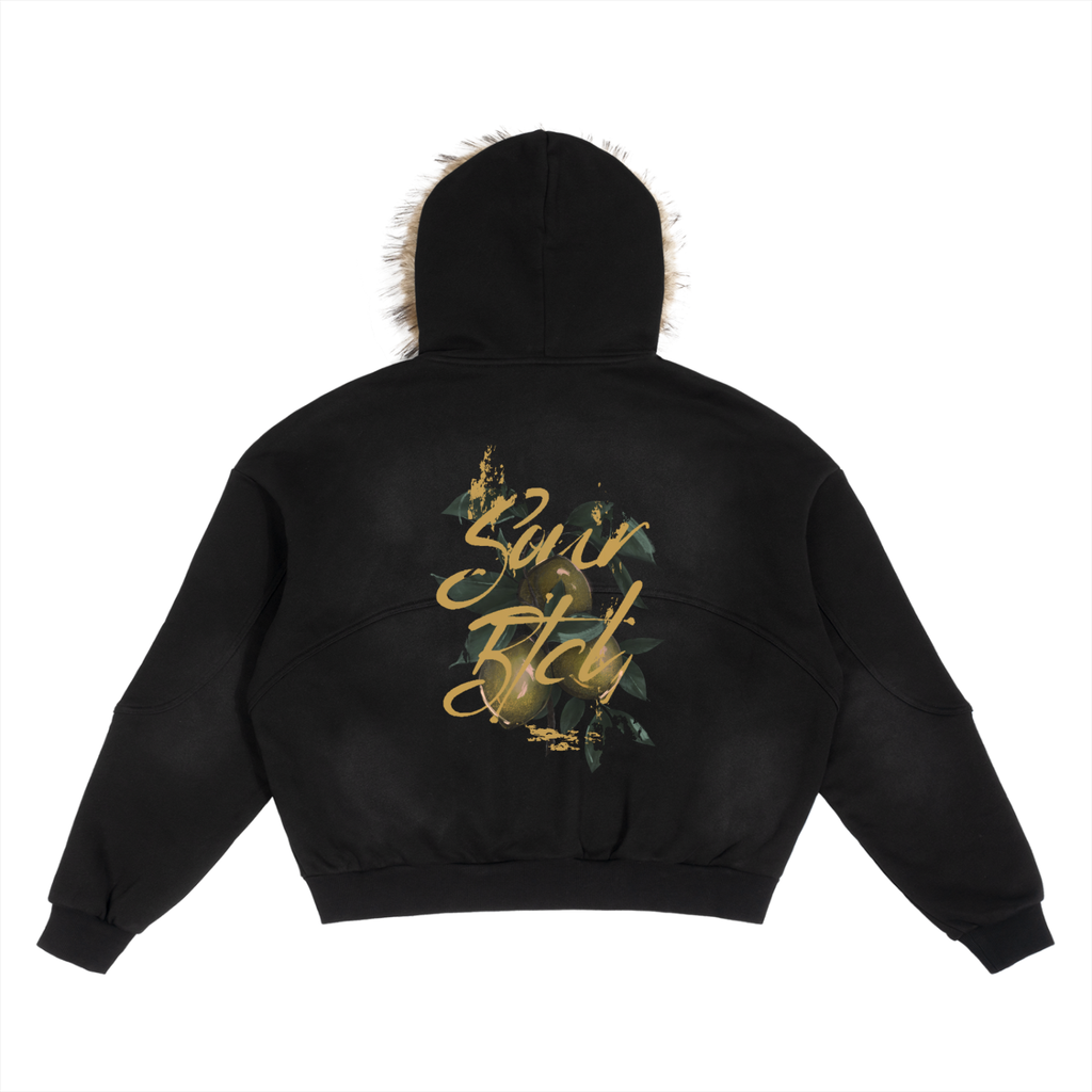 Sun Fade Boxy Sour Btch Detachable Fur Zoodie